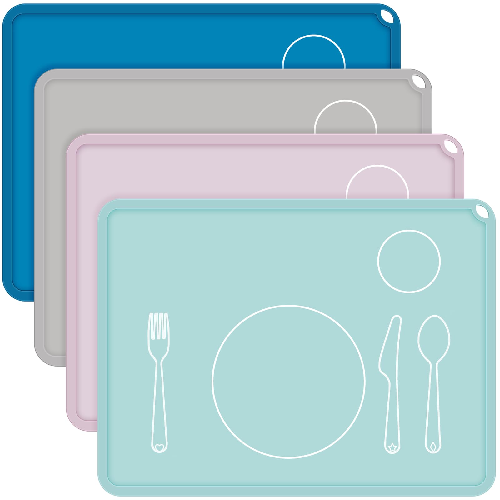 Photo 1 of Zhehao 4 Pcs Montessori Kids Placemat 16 x 12'' Non Slip Baby Silicone Placemats for Toddlers Baby Eating Mat Food Mats for Toddler Dining Table Setting Learning Travel Kitchen(Multi Colors)