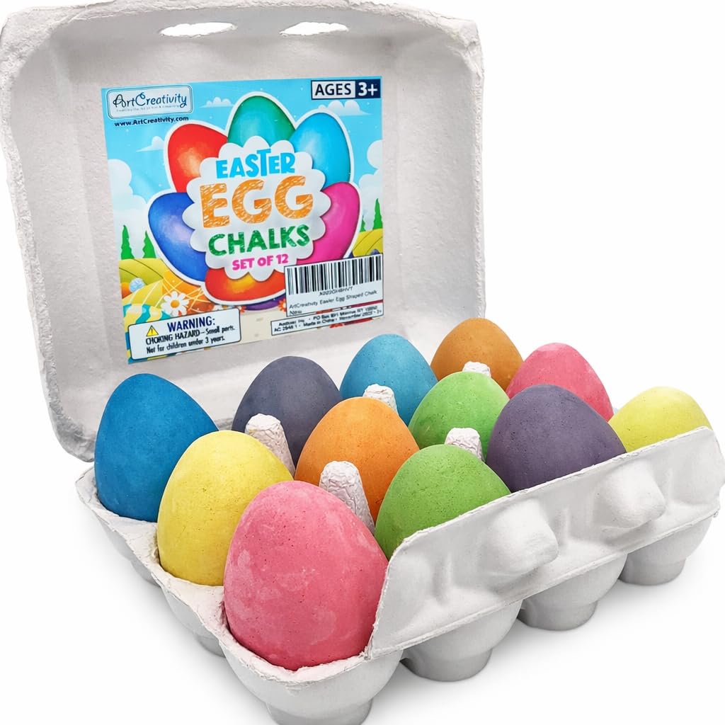 ArtCreativity Colorful Easter Sidewalk Chalk Egg for Kids Boys Girls (Pack of 12), Chalk for Toddlers, Easter Basket Stuffers Gifts Fillers & Party Favors, Easter Party Supplies & Goodie Bag Fillers