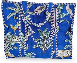 Cotton Floral Block Print Tote Bag Handmade Indian