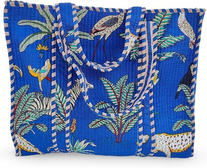 Cotton Floral Block Print Tote Bag Handmade Indian