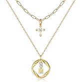 YOVIEE 14K Gold Plated Layered Necklaces for Women, 2-in-1 Detachable Cross & Mobius Initial Pendant with A-Z Letter, Dainty Eternity Love Jewelry Gift for Her Birthday Valentine's Day