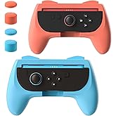 GLDRAM Grips for Nintendo Switch 2 Joycon, Comfort & Wear-Resistant Joycon 2 Grip, Switch 2 Accessories with Ergonomic Controller Handle & 4 Thumb Grip Caps - Blue & Orange (2 Pack)