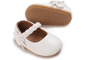 AKINGIO Baby Girls Mary Jane Flats Shoes Moccasins Rubber Non-Slip Soft Sole Toddler Princess Dress Shoes