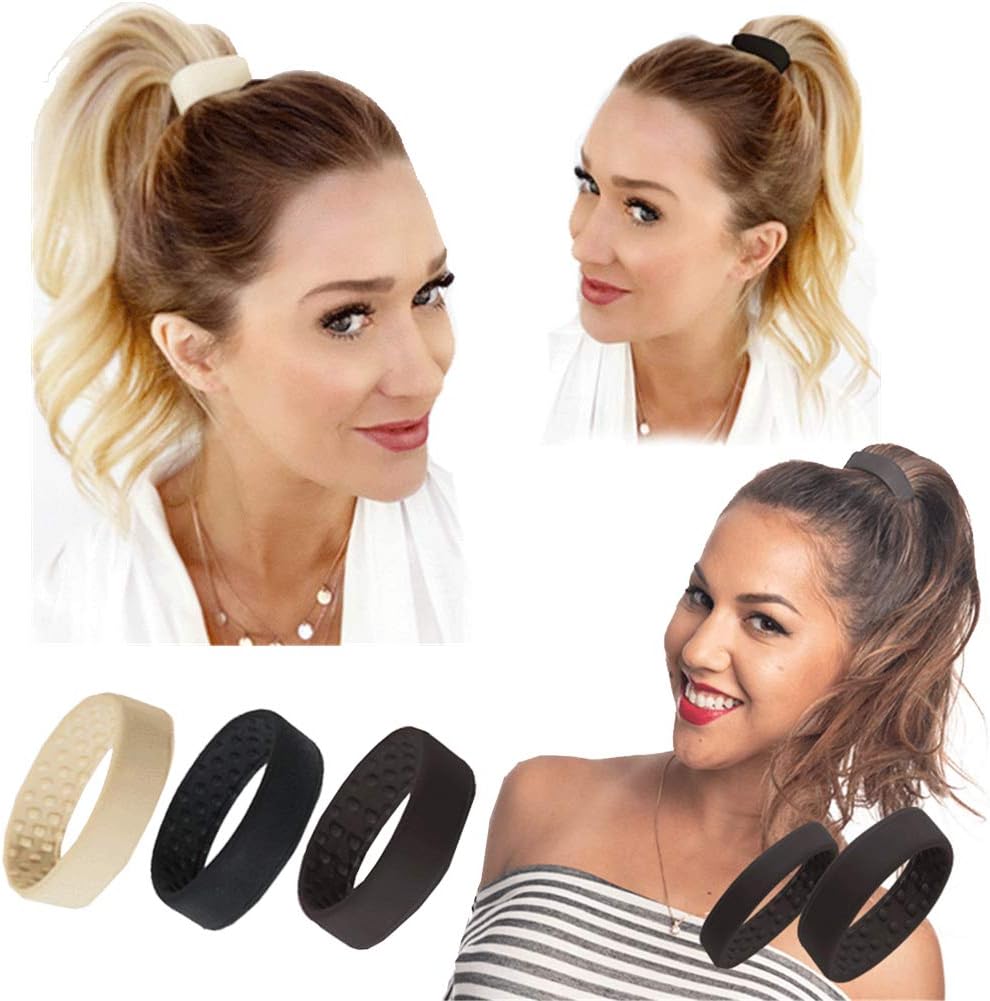 Silicone Foldable Hair Ring Fashion Elastic Hair Bands Ponytail Holder Rope Ties for Women Girls Styling Tool 3 Pack