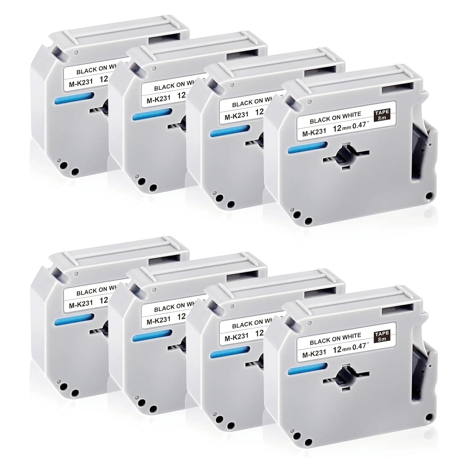 UNOKA 8 Packs M-K231s Compatible for Brother PTouch M Tape 12mm M-K231 M-K231SBZ M231 Black on White 12mm x 8m Refills for Brother P Touch PT-M95 PT-65 PT-90 PT-85 PT-80 PT-55 PT-70