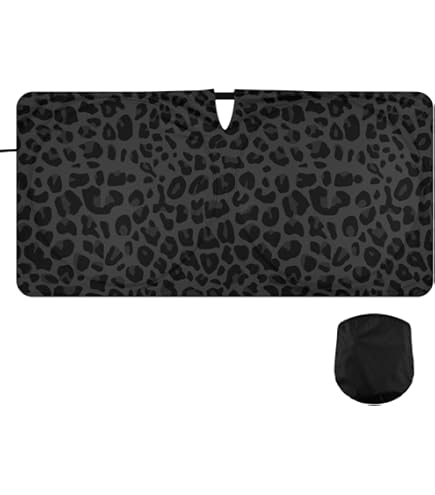 Black Leopard Print Windshield Sun Shade Umbrella – 55x27.5 Inch Foldable Car Sunshade For UV & Heat Protection