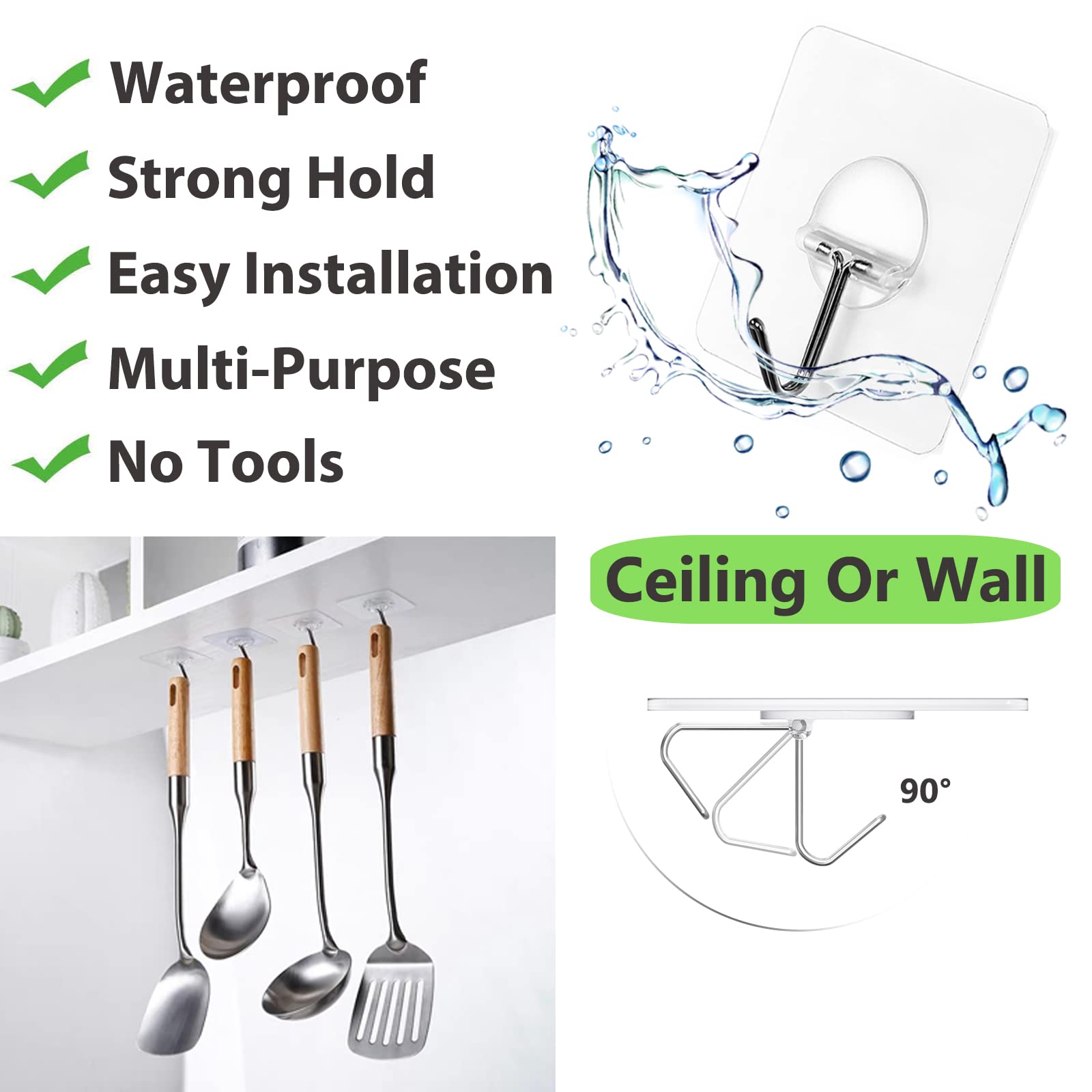 JINSHUNFA Adhesive Wall Hooks for Hanging Heavy Duty Towel Coat Hooks Waterproof Transparent Hook for Bathroom Shower Kitchen Keys Door Outdoor Home Improvement Utility Hook 8 Pack