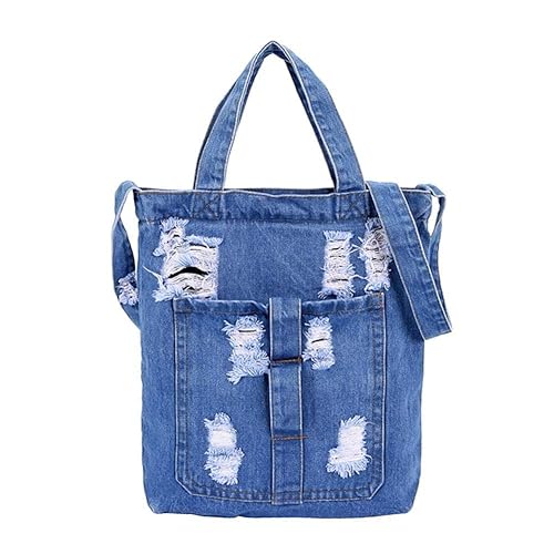 Innersetting Shoulder Shopping Bag Women Large Denim Ripped Tote Handbag Crossbody Bags