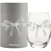 Santa Barbara Design Studio Holiday Stemless Wine Glass with Foil Accent and Gift Box, 17-Ounce, Silver Bow
