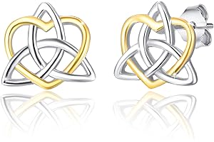 AOVEAO Celtic Knot Earrings,925 Sterling Silver Triangle Irish Celtic Knot Jewelry Heart Trinity Irish knot Earrings