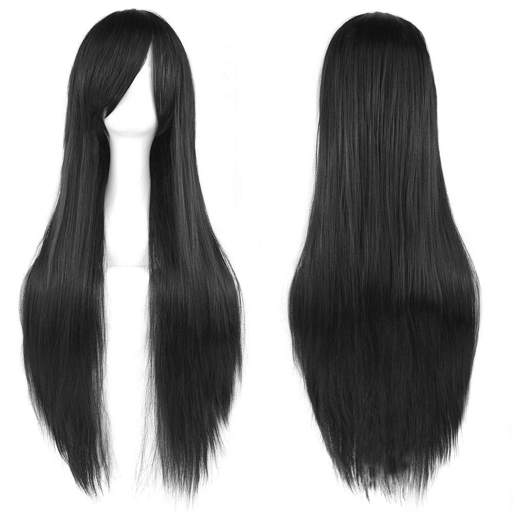 Colorfulpanda Long Black Cosplay Wigs for Women Silky Straight Hair Wig with Fringe For Anime Cosume Party or Daily Use
