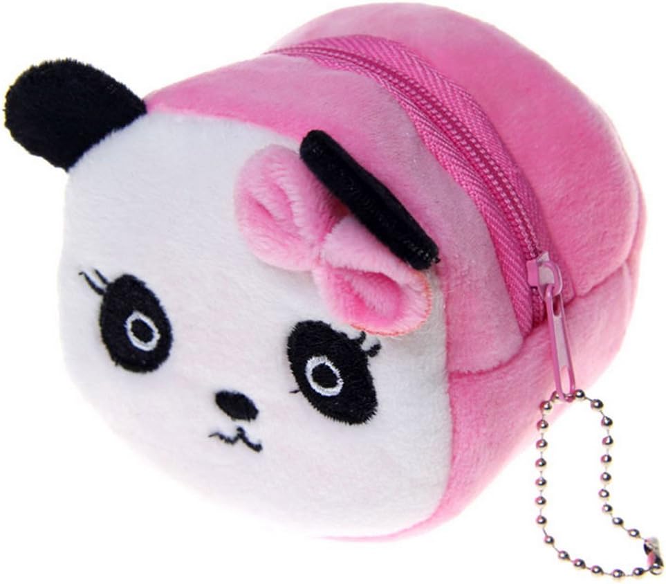 Nikgic Coin Purse Mini Plush Coin Pouch Panda Shape Change Wallet Cash Bag with Single Zipper Small Money Bag Card Holder with Key Chain For Men/Woman 86cm (pink)