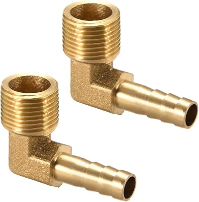 sourcing map Brass 90 Degree Hose Fitting 8mm Barb to 3/8 PT Male Pipe Adapter