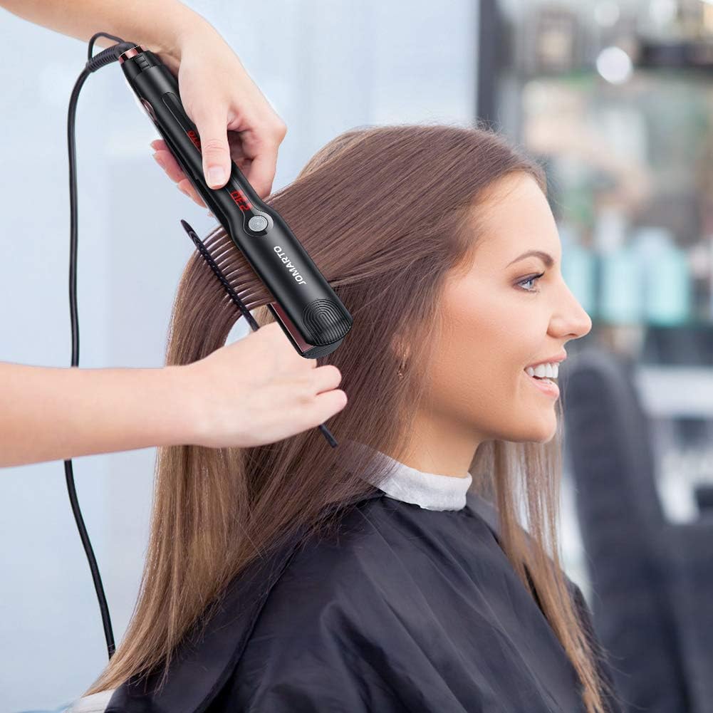 Hair Straightener Flat Iron, 2 in 1 Straightener and Curler, JOMARTO Hair Straightening Iron with Ceramic Plate, LCD Display and Adjustable Temperature, Heats Up Fast, Suitable for All Hair Types: Health & Personal Care