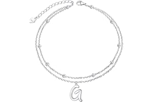 FLYOW Initials Anklet for Women S925 Sterling Silver Adjustable Foot Ankle Bracelet with Letter
