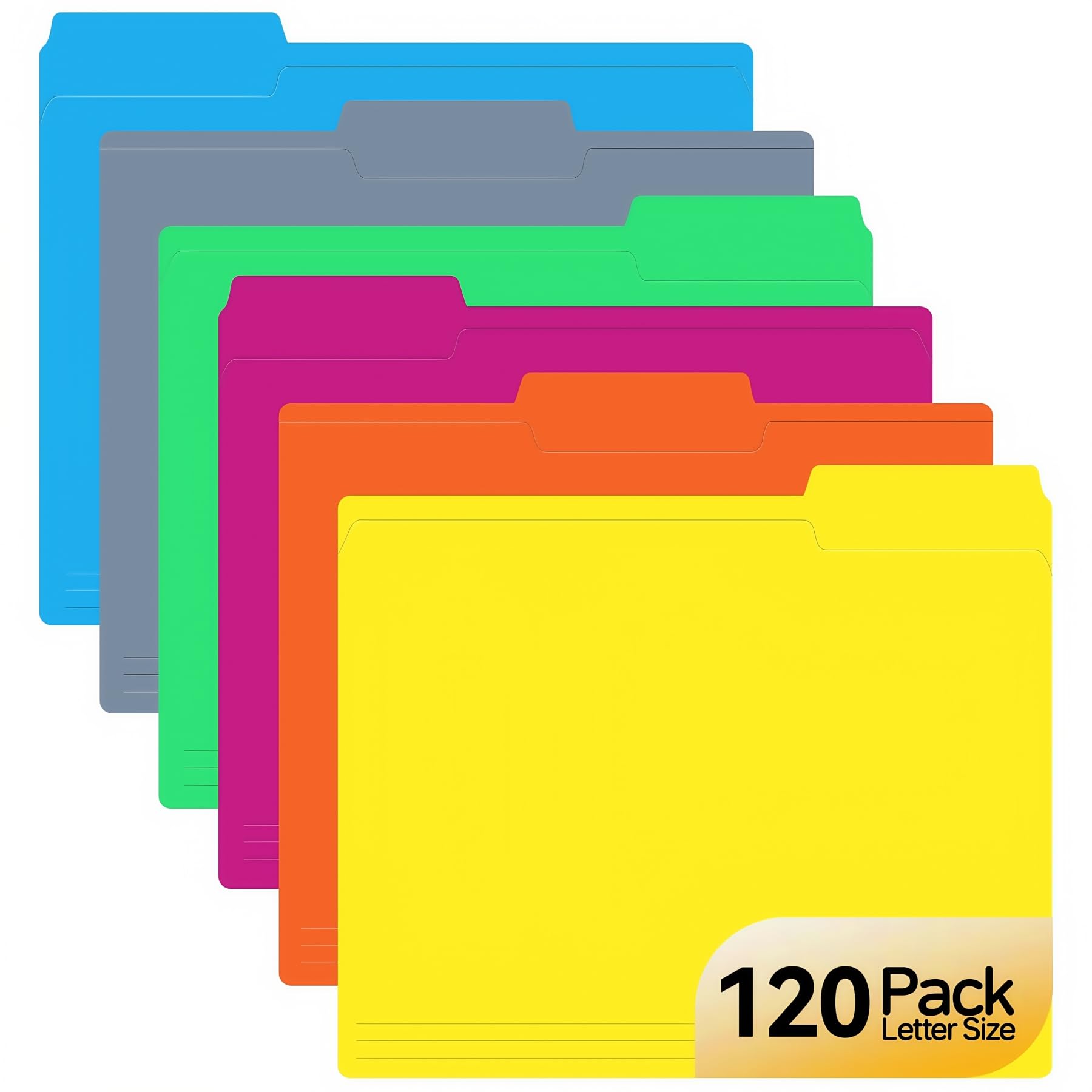 Photo 1 of 120 Pack Colored File Folders, 1/3 Cut Tab Letter Size 8.5" x 11" Manila Folders, Assorted 6 Colors for School, Office Supplies, Filing Folders & Document Organization
