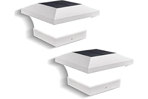 T-SUN Solar Post Cap Lights, Waterproof Outdoor Solar Powered Deck Fence Post Lights for 4 X 4 Wooden/Vinyl Posts, 6000K Cool White Lighting Decor for Deck, Patio, Garden, Porch, Fence(White - 2 Pack)