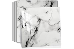 SHOWCOLOUR 20 Sheets Peel and Stick Backsplash Marble Look 12"X12" Self Adhesive Wall Tile Back Splashes for Kitchen Bathroom Colorful Tiles (20, Black Crack)