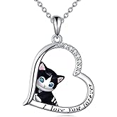 AINFQY Cat Necklace for Women 925 Sterling Silver Heart Animal Pendant Jewelry Gift for Daughter, Lover