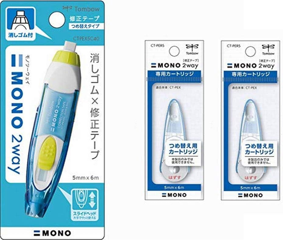 Tombow Mono 2-Way Correction Tape Blue 1-Pack+ Refill 2 Pack: Office Products