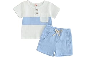 Kupretty Baby Boy Summer Clothes Toddler Outfit Linen Short Sleeve Button T-Shirt Tees + Shorts Infant Clothing Set