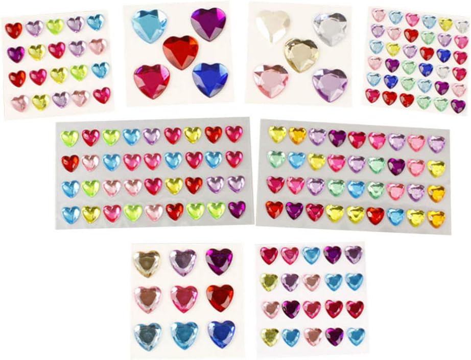 Exceart 8 Sheets Heart Stickers Acrylic Rhinestone Stickers