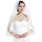 BEAUTELICATE Wedding Bridal Veil with Comb 1 Tier Lace Applique Edge