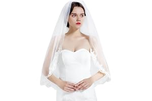 BEAUTELICATE Wedding Bridal Veil with Comb 1 Tier Lace Applique Edge