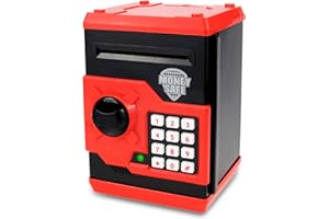 TOPBRY Piggy Bank for Kids,Electronic Password Piggy Bank Kids Safe Bank Mini ATM Piggy Bank Toy for 3-14 Year Old Boys and Girls (Black red)