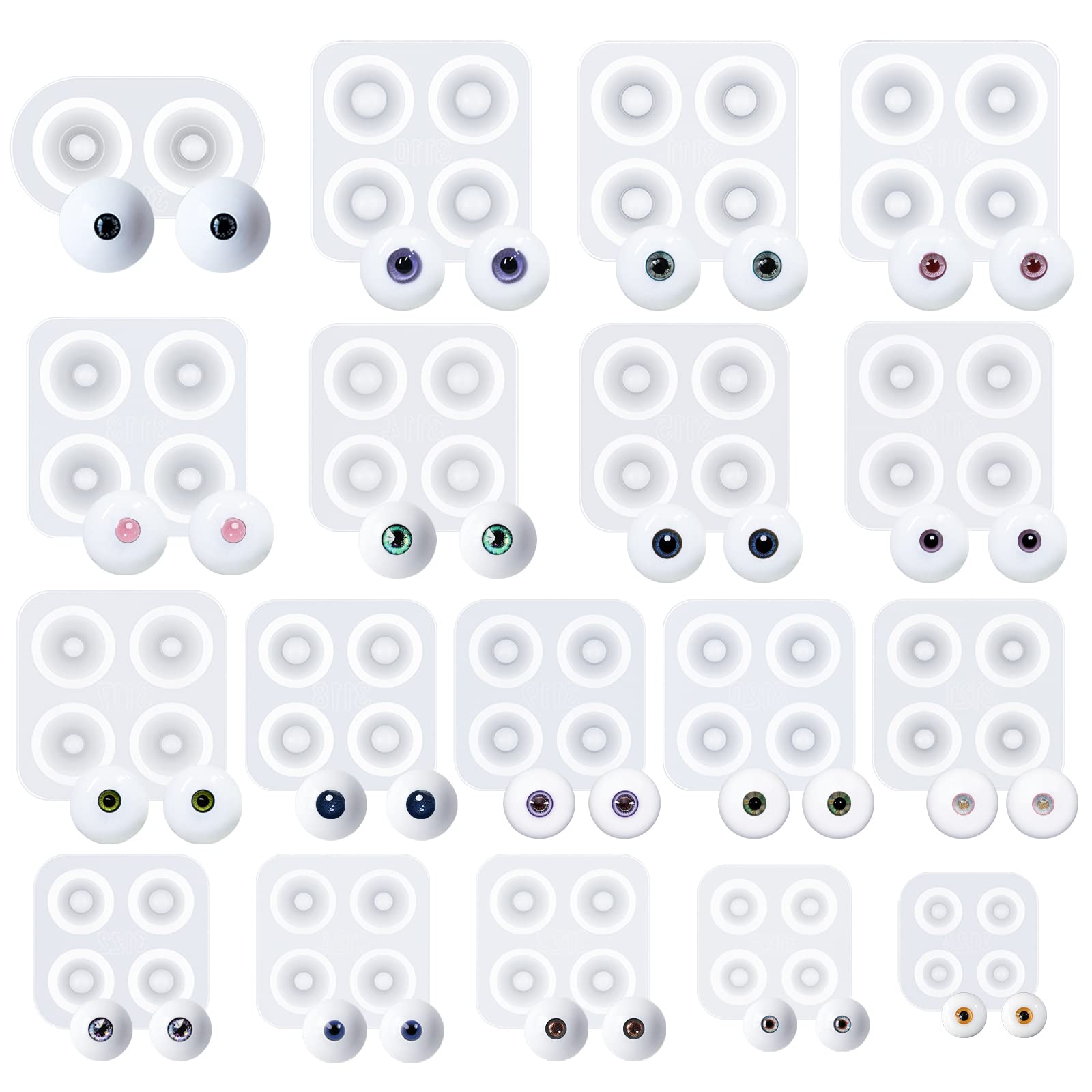 WANDIC Doll Eyes Molds, 18 pieces Different Size of Eyeball Dome Silicone Molds Eyeball Casting Mold Pupil Eye Clear Silicone Mold for DIY Craft