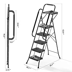 KINGRACK 5 Step Ladder with Tool Platform, 900 lbs