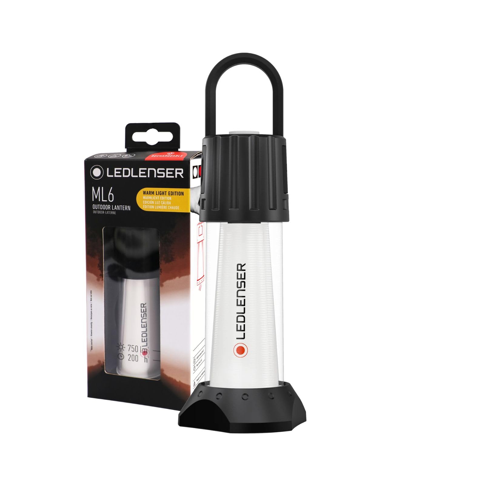 Ledlenser ML6 Warm Light LED Laterne, 750 Lumen, bis zu 200h Laufzeit, aufladbar mit Akku, blendfreies Licht, Powerbank, mit Rotlichtfunktion, Magnet, Outdoor, Camping, Schwarz