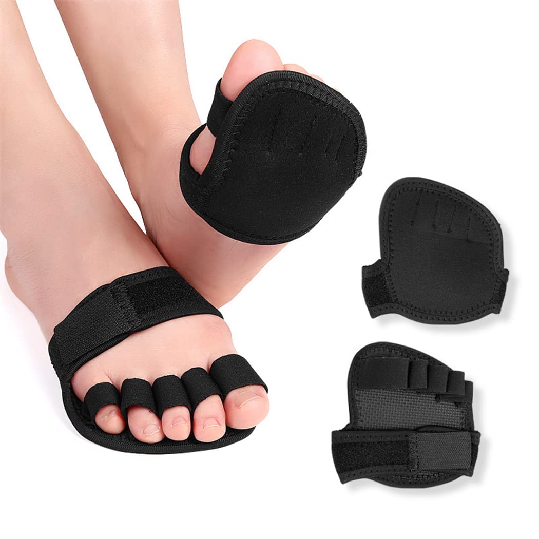 Xemz Metatarsal Foot Pads, 1 Pair Toe Straightener Splint Open Five-Toes Socks Forefoot Pads, Non-Slip Ball of Foot Cushions Toe Supports for Overlapping Toes Crooked Hammer Toes Hallux Valgus (S)