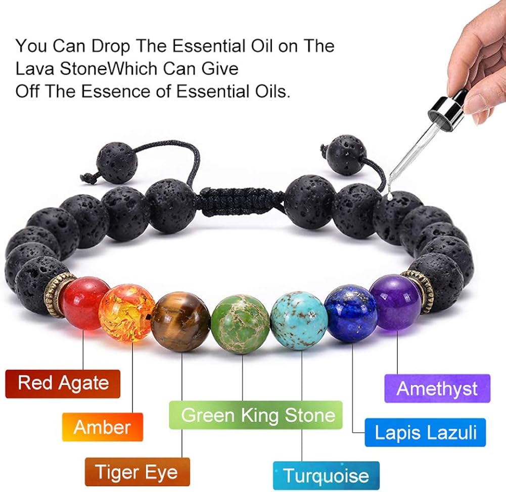GelConnie Lava Rock Chakra Bracelet 7 Chakra 8mm Natural Stone Healing Bracelet Stress Relief Yoga Beads Anxiety Bracelet Aromatherapy Essential Oil Diffuser Bracelet Bangle: Jewelry