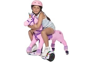 Power Pony Hoverboard Powered Riding Unicorn (Princess-Pink) | Soft Plush Wheeled Ride-On Toy for Kids Age 4+