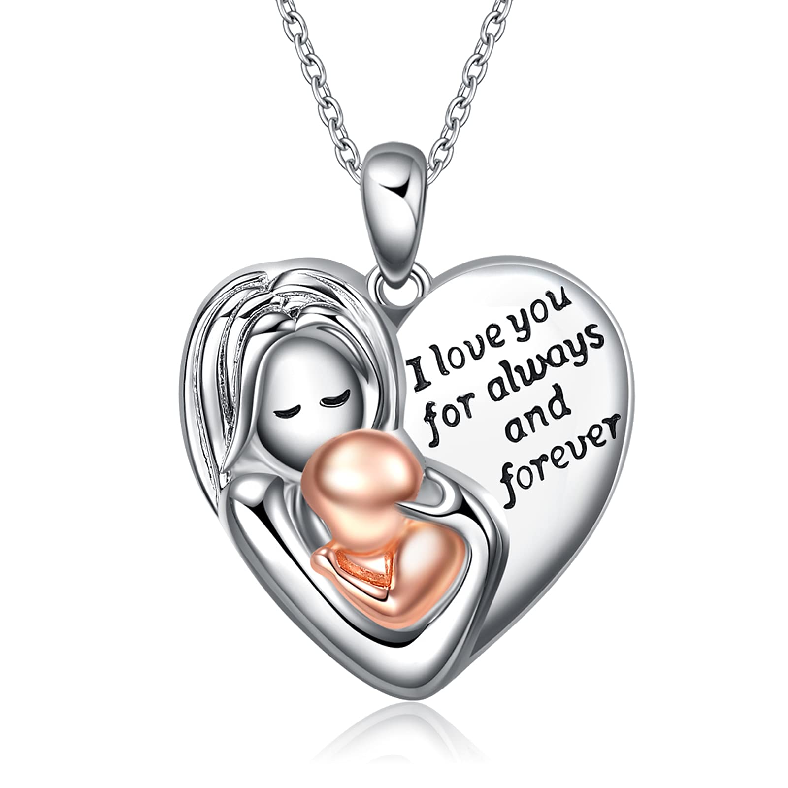 YFN Mother Necklace Sterling Silver Mom and Baby Pendant Jewelry Mother's Day Birthday New Mom Gifts for Mother from Son Daughter