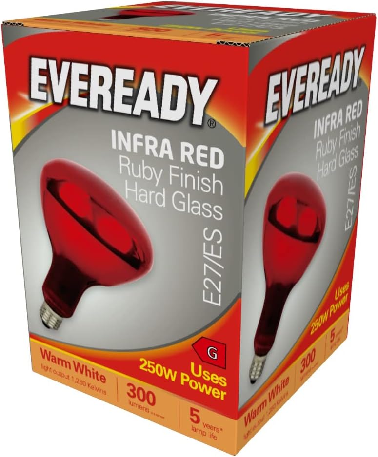 Eveready 250W Ruby Red Infrared E27 Hard Glass Lamp Bulb 220-240V 1300lm