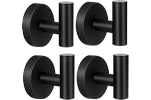 Kruodop Towel Hooks for Bathroom,4 Packs Wall Mount Towel Holder,Black Matte Wall Robe Hook,Stainless Steel Heavy Duty Door Hanger Towel Hook for Kitchen, Bedroom,Hotel,Pool,Coats and Keys