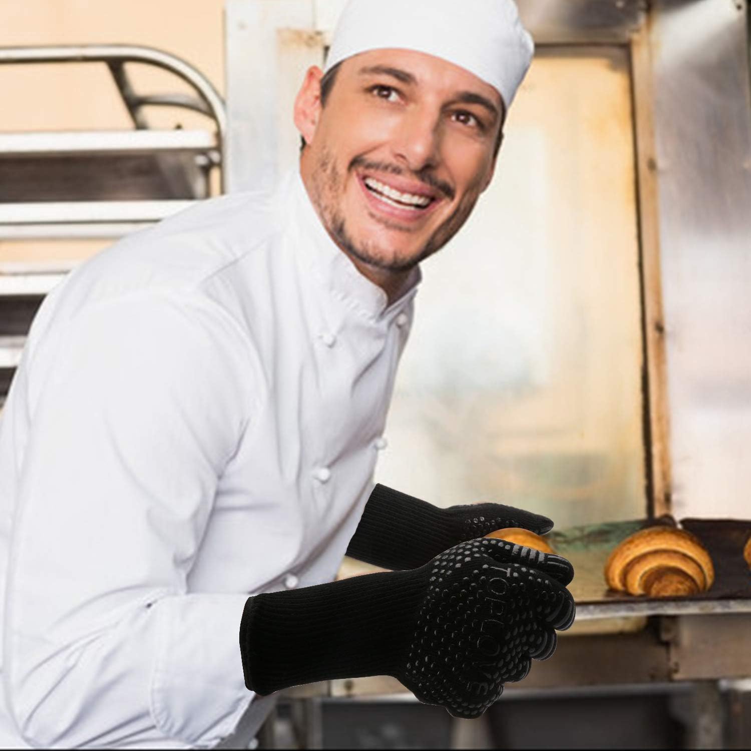 BBQ Grill Gloves [1472℉ NEWEST] EN407/EN420 CE Heat Resistant - Oven Silicone Glove Fireproof for Smoker Baking - High-temp Barbecue Grilling Potholders - Heat-insulated Cooking Mitt, X-Long: Kitchen & Dining