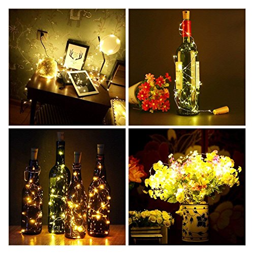 Wine Bottle Lights - LED Cork Lights for Bottle 20 LEDs, Battery Powered - Copper Wire Starry String Lights for Bottle DIY, Party, Decoration, Wedding (Pack of 9, Warm White)