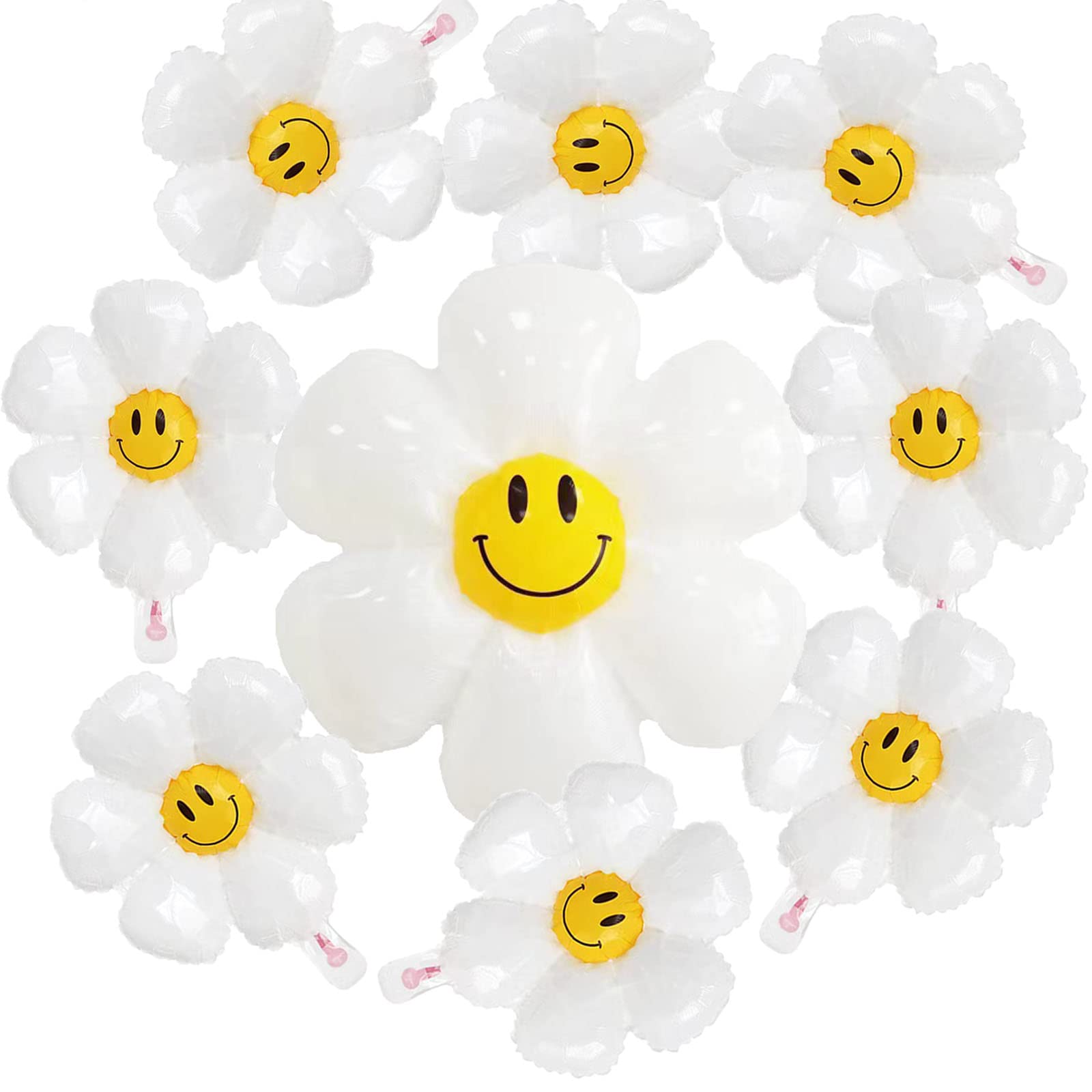 Photo 1 of 10PCS Daisy Balloons with Smile Face Groovy Party Decorations Boho White Flower Balloon for Birthday Wedding Party Décor
