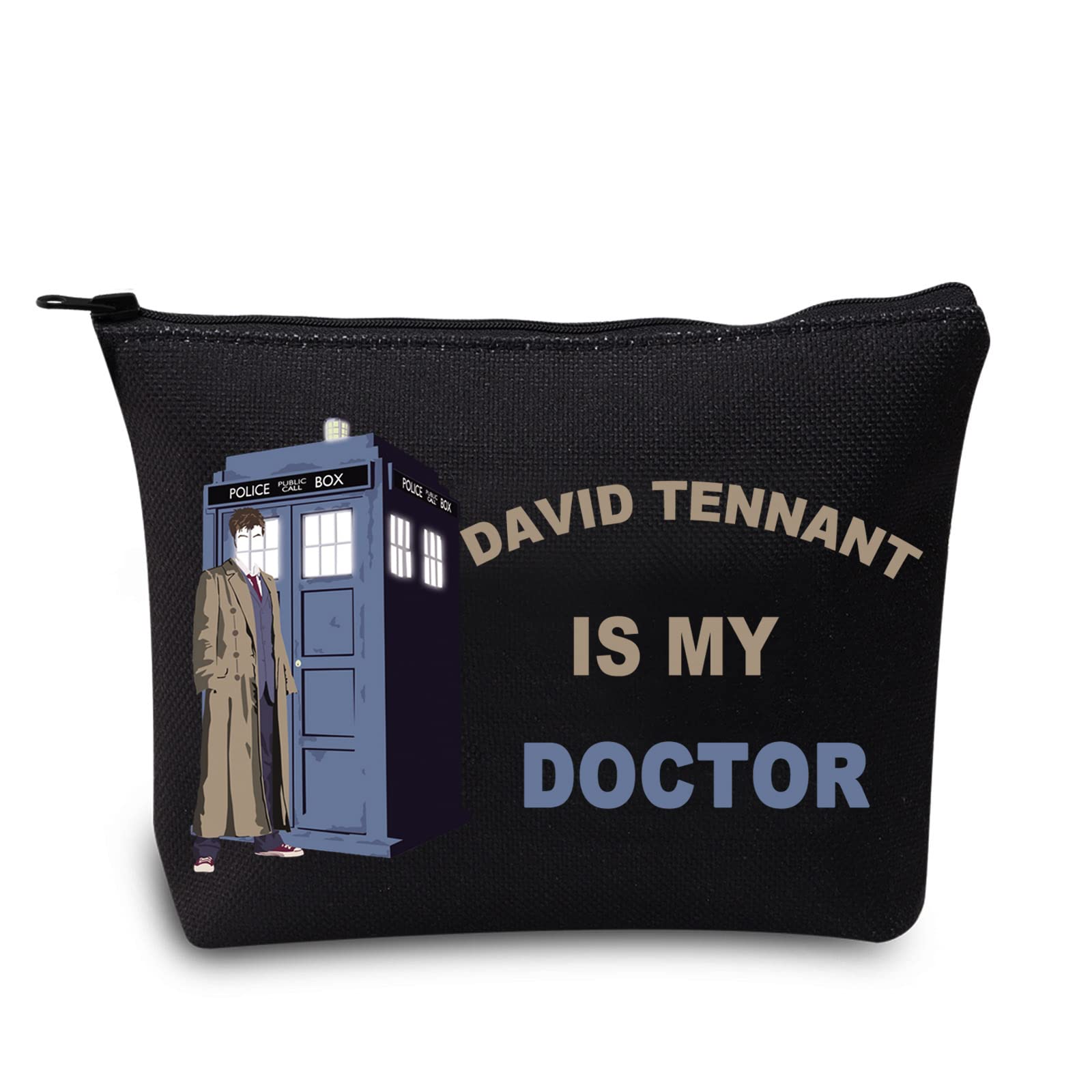 LEVLO Who TV Show Cosmetic Make Up Bag David Tennant Fans Gift David Tennant is My Doctor Makeup Zipper Pouch Bag for Women Girls, David Tennant Black, Cosmetic Bag