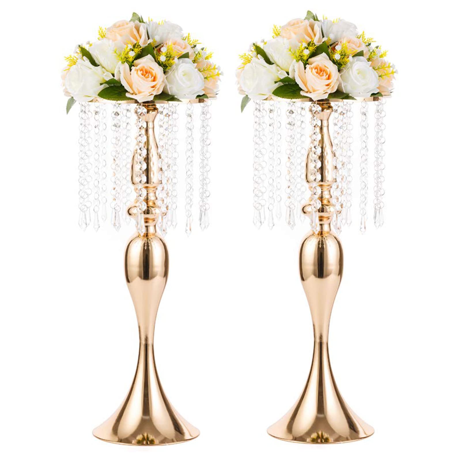 Photo 1 of 1pcs nches Tall Crystal Flower Stand Wedding Road Lead Flowers Holders Centerpiece Metal Chandelier for Reception Tables Supplies