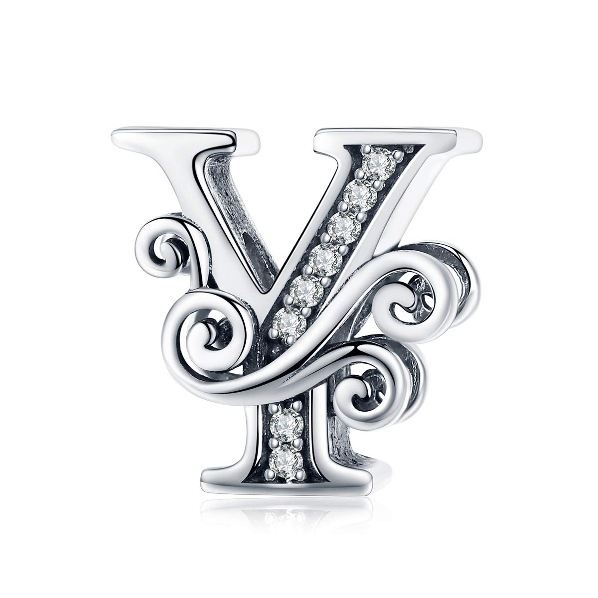 Letter Alphabet Charm 925 Sterling Silver Y Charms Word Charm Anniversary Charm for Pandora Charm Bracelet (Y)