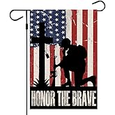 CROWNED BEAUTY Patriotic Memorial Garden Flag12x18 Inch Double Sided Honor the Brave 4th of July American Soldier Cross Independence Outside Yard Decor
