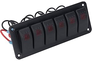 AKLOSIPY 6 Gang Rocker Switch Panel with LED Backlight Circuit for Car RV Bus Marine Boat ATV UTV Blue (Red)