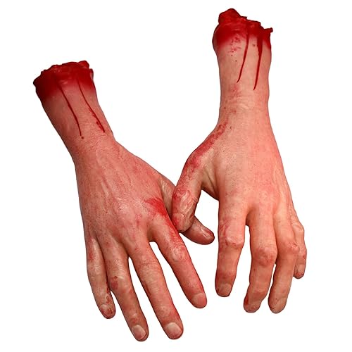 2Pcs Halloween Severed Hands Plastic Soft Hand Body Parts for Haunted House Halloween Scary Fake Arms Decoration Cosplay Prank Party Prop Indoor Outdoor