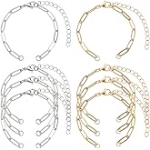 SUNNYCLUE 1 Box 12Pcs Paperclip Bracelet Chain Stainless Steel Bracelet Links Gold Silver Metal Adjustable Extender Bangles Linking with Lobster Claw Clasps for Jewelry Making DIY Crafts Supplies
