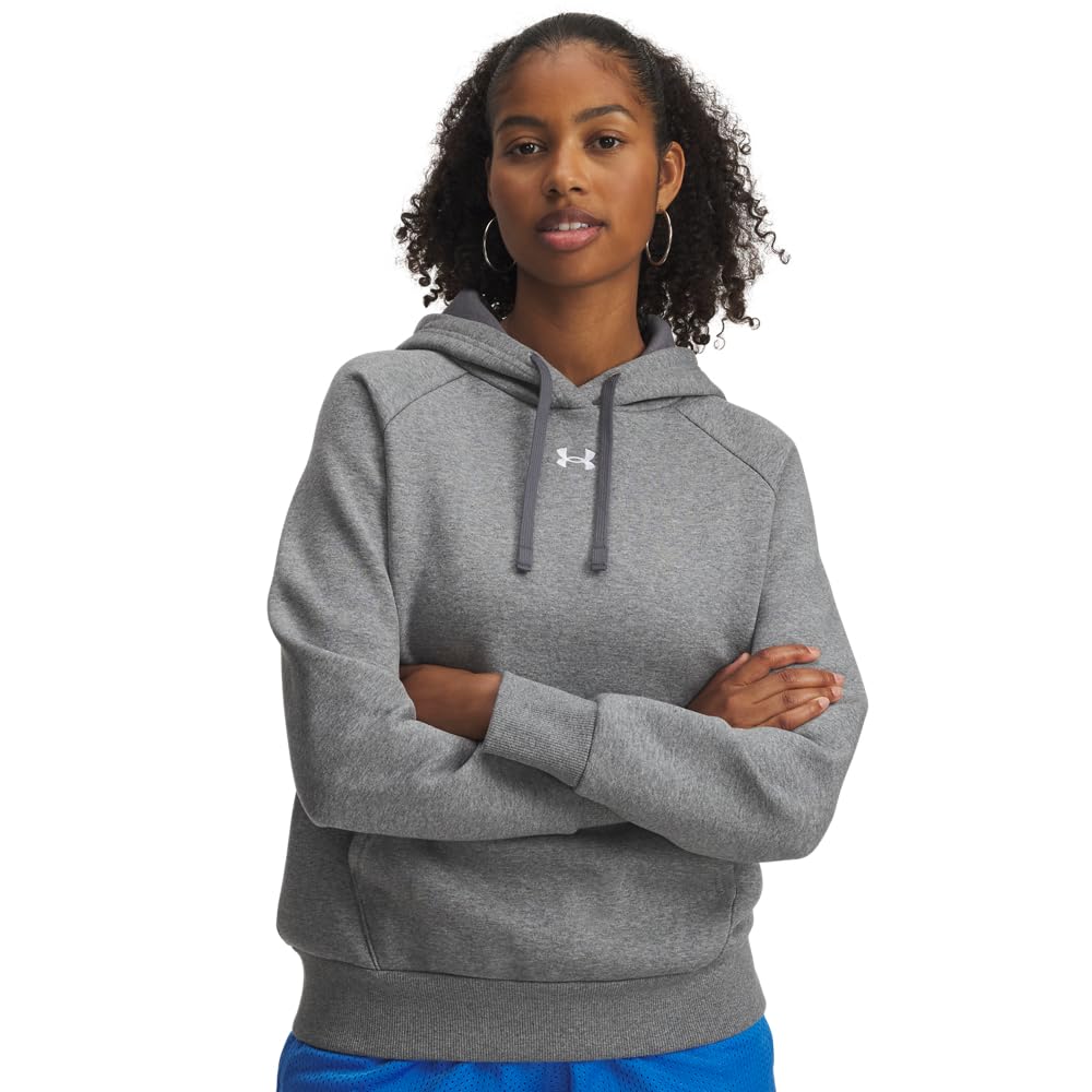 Under Armour Women's Rival Fleece Hoodie, (028) Castlerock Light Heather / / White, Medium Image