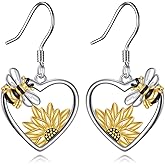 Bee Earrings 925 Sterling Silver Bee Sunflower Heart Dangle Drop Earrings Animal Jewelry Gifts for Women